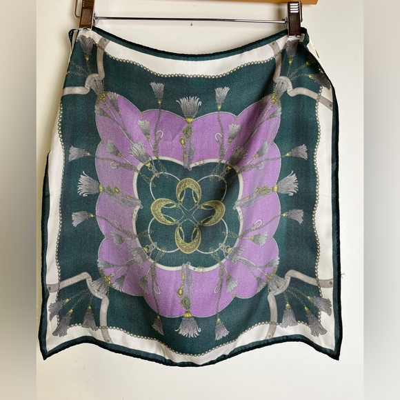 Veronica Beard NWT Silk Scarf Purple Green Equestrian Old Money Luxury Preppy - Picture 11 of 11